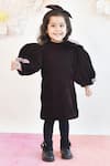 Buy_Fayon Kids_Brown Velvet Balloon Sleeve Dress _at_Aza_Fashions