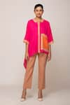 Buy_Ekavira_Pink Modal And Twill Champa Color Block Shirt & Iris Brown Pant Set _at_Aza_Fashions