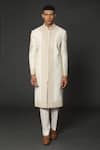 Buy_Rar Studio_Ivory Chanderi Handloom Woven Quilted Dori Work Border Sherwani Set  _at_Aza_Fashions