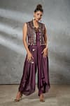 Buy_Aditi Somani_Wine Jumpsuit Silk Suede Hand Embroidered Sequins Jacket Open Pleated And Set _at_Aza_Fashions