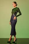 Buy_Sameer Madan_Green Jersey Textured Round Esmeray Pattern Bodycon Dress  _at_Aza_Fashions