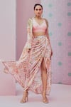 Buy_Krisha sunny Ramani_Pink Cape Georgette Embroidered Sequin Cape Open Embellished Dhoti Skirt Set _at_Aza_Fashions