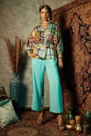 Buy_Esha L Amin_Blue Viscose, Crepe Solid Straight Pant _at_Aza_Fashions
