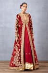 Buy_Torani_Red Slub Silk Embroidery Dori And Sindoori Rabia Jacket & Anarkali Set  _at_Aza_Fashions