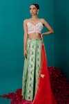 Buy_Latha Puttanna_Green Karnataka Silk Embroidered Tiger V Neck Pattern Skirt Set _at_Aza_Fashions