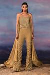 Buy_Rohit Gandhi + Rahul Khanna_Green Tulle Embroidery Sequins Square Citrine Swing Top With Fornix Trouser _at_Aza_Fashions