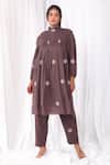 Buy_Khat_Brown Handloom Cotton High Neck Polka Pattern Kurta And Pant Set _at_Aza_Fashions