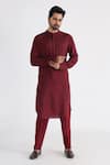 Buy_Smriti by Anju Agarwal_Maroon Kurta - Bam Silk And Mulmul Pant - Malai Cotton Darek Placement Set _at_Aza_Fashions