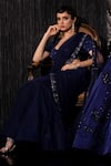 Buy_Shilpi Gupta_Blue Silk Satin, Net Sequins, Border Embroidered Pre-draped Saree With Blouse _at_Aza_Fashions
