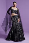 Buy_PARUL GANDHI_Black Embroidered Jewel Sweetheart Neck Shooting Star Mesh Lehenga Set _at_Aza_Fashions