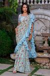 Buy_Suruchi Parakh_Blue Georgette Pre-draped Flower Vine Print Saree With Blouse_at_Aza_Fashions