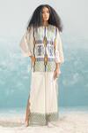 Buy_Ikai_Ivory 100% Cotton Embroidery Applique And Nile High Slit Hem Pant  _at_Aza_Fashions