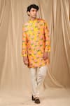 Buy_Masaba_Yellow Raw Silk Printed Candy Swirl Kurta _at_Aza_Fashions