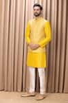 Buy_Ankit V Kapoor_Yellow Cotton Silk Embroidery Thread Fahad Bundi And Kurta Set _at_Aza_Fashions