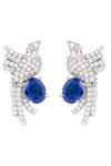 Buy_Soigne Atelier_Blue Embellished Swarovski Zircon Bird Earrings_at_Aza_Fashions