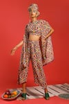 Buy_LABEL SHRISTI CHETANI_Multi Color Natural Crepe Printed Digital Halter Cape With Pant Set _at_Aza_Fashions