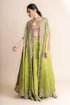 Buy_Nupur Kanoi_Green Organza- Georgette Embroidery Border Long Cape And Sharara Set _at_Aza_Fashions