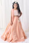 Buy_Chotibuti_Peach Cotton Pearls, Sequins, Tassels Thread Embroidered Border Lehenga Set _at_Aza_Fashions