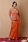 Buy_Label Nitisha_Orange Satin Embroidered Sequin V Neck Jacket And Draped Skirt Set _at_Aza_Fashions