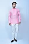 Buy_Samyukta Singhania_Pink Kurta Linen Cotton Pintuck Slim Fit And Pant Set _at_Aza_Fashions