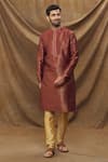 Buy_Samyukta Singhania_Maroon Jacquard Banarasi Silk Floret Metallic Pattern Kurta _at_Aza_Fashions