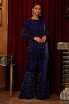 Buy_The House of Exotique_Blue Net Embroidered Crystal Round Embellished Sharara Set  _at_Aza_Fashions