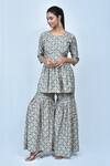 Buy_Samyukta Singhania_Blue Muslin Silk Printed And Embroidered Geometric Peplum Kurta & Sharara Set _at_Aza_Fashions