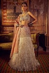 Buy_Etasha by Asha Jain_Gold Lehenga And Blouse- Organza And Metallic Tissue & Dupatta - Striped & Set _at_Aza_Fashions