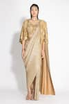 Buy_431-88 by Shweta Kapur_Gold Pleated Silk Embellished Cutdana V Pre-draped Saree And Cape Set  _at_Aza_Fashions