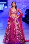 Buy_Nachiket Barve_Magenta Blouse And Lehenga Organza Embroidery Thread V Moonflower Floral Set _at_Aza_Fashions