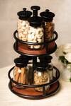 Buy_S.G. Home_Black Metal And Wood Rotary 7 Jar Spice Rack _at_Aza_Fashions