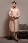 Buy_Darshika Menswear_Peach Cotton Silk Embroidery Pearl Kurta Set _at_Aza_Fashions