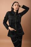 Shop_Veera Wear_Black Cotton Collared Shirt And Pant Set _at_Aza_Fashions