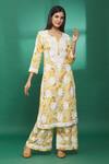 Buy_The Chikankarists_Yellow Mul Cotton Printed Kurta And Chikankari Palazzo Set_at_Aza_Fashions