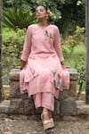 Buy_Desert Shine by Sulochana Jangir_Pink Handwoven Chanderi Embroidered Patchwork Round Motif Kurta And Pant Set _at_Aza_Fashions