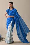 Buy_Kanelle_Blue Mulmul Half And Half Saree_at_Aza_Fashions
