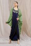 Buy_Nupur Kanoi_Green Satin Print Floral Mirror Embellished Draped Dress With Jacket  _at_Aza_Fashions