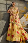 Buy_Awigna_Yellow Crepe Printed Floral Sweetheart Neck Mehry Lehenga Set _at_Aza_Fashions