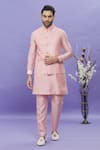 Buy_Aryavir Malhotra_Pink Art Banarasi Silk Printed Geometric Bundi Kurta Set_at_Aza_Fashions