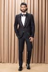 Buy_Ankit V Kapoor_Black Suiting Hand Embroidered Tuxedo And Pant Set _at_Aza_Fashions