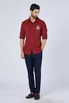 Buy_S&N by Shantnu Nikhil_Red Cotton Embroidered Crest Placement Work Shirt _at_Aza_Fashions