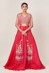 Buy_Tamaraa By Tahani_Pink Organza Embellished Sequins V Mia Butterfly And Floral Lehenga Jacket Set _at_Aza_Fashions