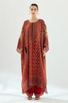 Buy_Rajdeep Ranawat_Orange Silk Floral Round Ichika Geometric And Pattern Tunic _at_Aza_Fashions