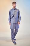 Buy_Kora By Nilesh Mitesh_Blue Cotton Solid Bundi Kurta Set _at_Aza_Fashions