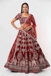 Buy_Mehak Murpana_Red Velvet Embroidery Square Neck Floral Bridal Lehenga Set _at_Aza_Fashions