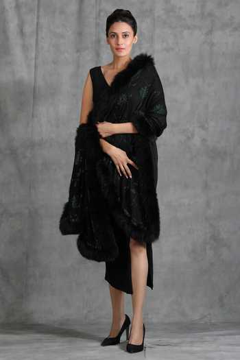 Buy_Dusala_Black Handwoven Floral Design Stone Work Stole _at_Aza_Fashions
