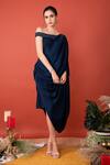 Buy_LABEL SHRISTI CHETANI_Blue Crepe Hand Embroidered One Shoulder Draped Dress _at_Aza_Fashions