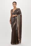 Buy_Nakul Sen_Brown Chiffon Embroidered Sequin Plunge V Neck Work Saree With Sleeveless Blouse _at_Aza_Fashions