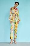 Buy_Garima Bindal_Multi Color Crepe Sequins Shawl Neck, Daisy Floral Print Shirt And Pant Set _at_Aza_Fashions