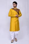 Buy_Arihant Rai Sinha_Yellow Art Silk Plain Straight Kurta And Cowl Pant Set_at_Aza_Fashions